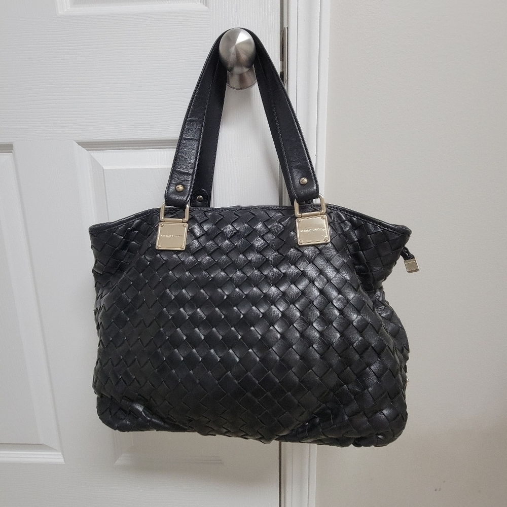 Michael Kors Newbury Woven Leather Shoulder Bag.